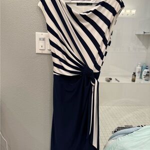 Ralph Lauren Navy and White Asymmetrical Sheath Dress